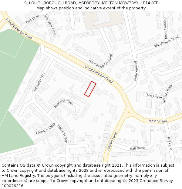 9, LOUGHBOROUGH ROAD, ASFORDBY, MELTON MOWBRAY, LE14 3TP: Location map and indicative extent of plot