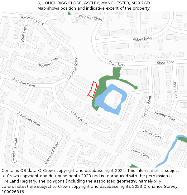 9, LOUGHRIGG CLOSE, ASTLEY, MANCHESTER, M29 7GD: Location map and indicative extent of plot