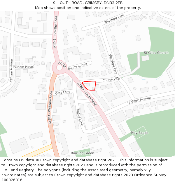 9, LOUTH ROAD, GRIMSBY, DN33 2ER: Location map and indicative extent of plot