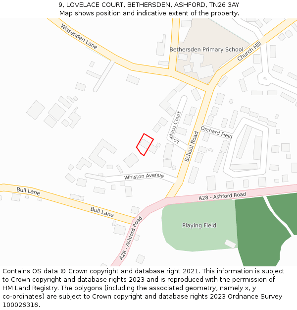 9, LOVELACE COURT, BETHERSDEN, ASHFORD, TN26 3AY: Location map and indicative extent of plot