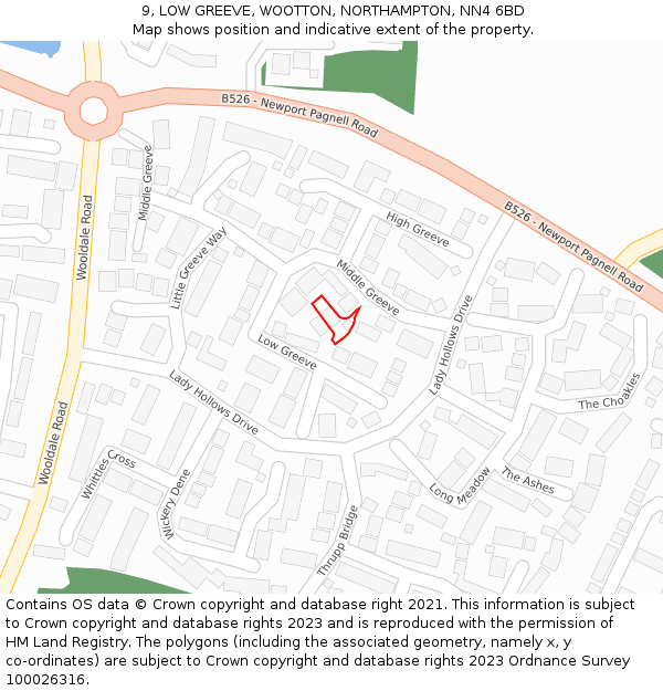 9, LOW GREEVE, WOOTTON, NORTHAMPTON, NN4 6BD: Location map and indicative extent of plot