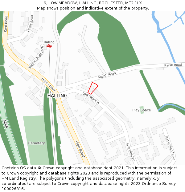 9, LOW MEADOW, HALLING, ROCHESTER, ME2 1LX: Location map and indicative extent of plot