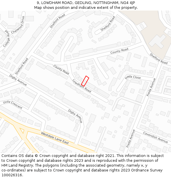 9, LOWDHAM ROAD, GEDLING, NOTTINGHAM, NG4 4JP: Location map and indicative extent of plot