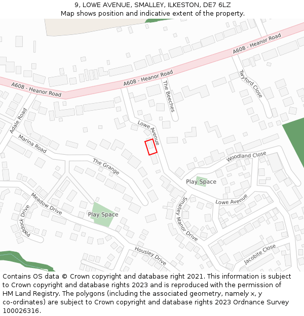 9, LOWE AVENUE, SMALLEY, ILKESTON, DE7 6LZ: Location map and indicative extent of plot