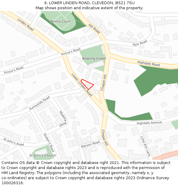 9, LOWER LINDEN ROAD, CLEVEDON, BS21 7SU: Location map and indicative extent of plot