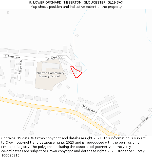 9, LOWER ORCHARD, TIBBERTON, GLOUCESTER, GL19 3AX: Location map and indicative extent of plot