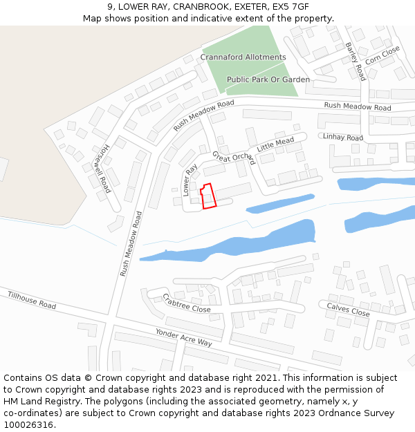 9, LOWER RAY, CRANBROOK, EXETER, EX5 7GF: Location map and indicative extent of plot