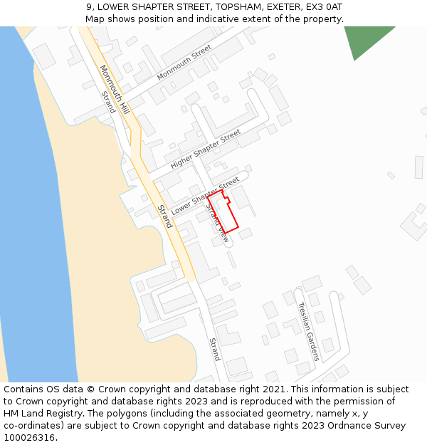 9, LOWER SHAPTER STREET, TOPSHAM, EXETER, EX3 0AT: Location map and indicative extent of plot