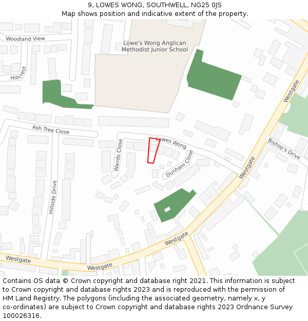 9, LOWES WONG, SOUTHWELL, NG25 0JS: Location map and indicative extent of plot