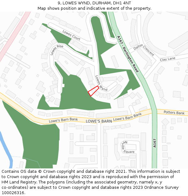 9, LOWES WYND, DURHAM, DH1 4NT: Location map and indicative extent of plot