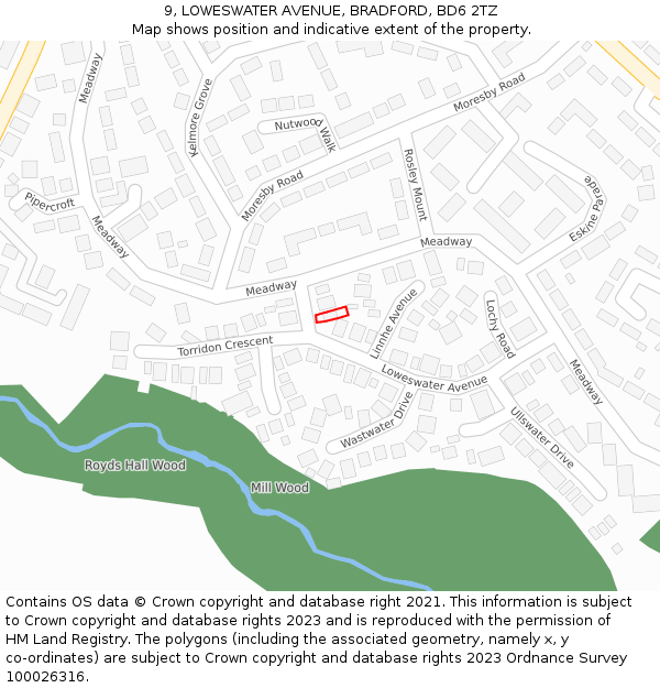 9, LOWESWATER AVENUE, BRADFORD, BD6 2TZ: Location map and indicative extent of plot