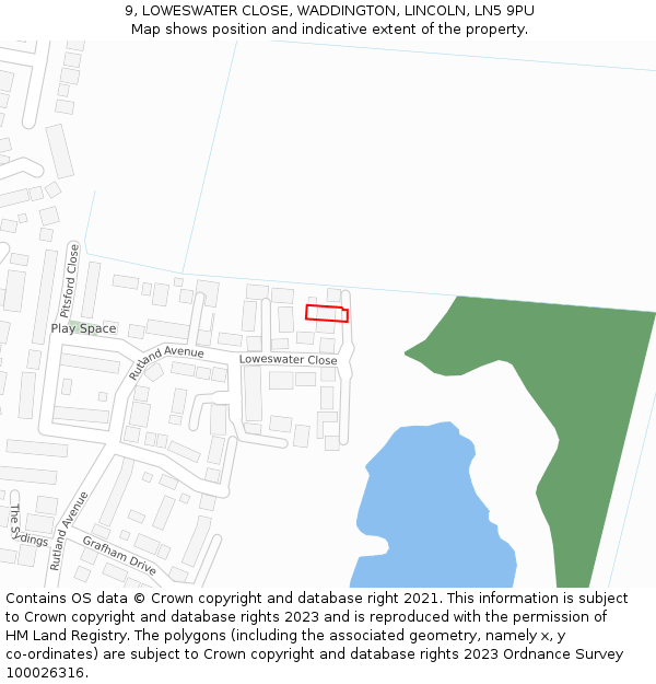 9, LOWESWATER CLOSE, WADDINGTON, LINCOLN, LN5 9PU: Location map and indicative extent of plot