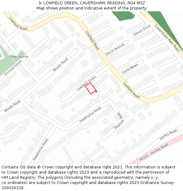 9, LOWFIELD GREEN, CAVERSHAM, READING, RG4 6NZ: Location map and indicative extent of plot