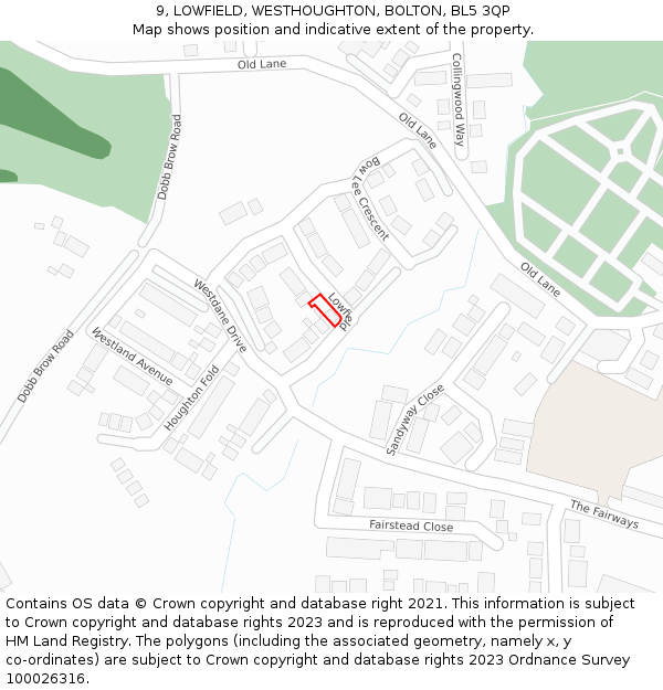 9, LOWFIELD, WESTHOUGHTON, BOLTON, BL5 3QP: Location map and indicative extent of plot