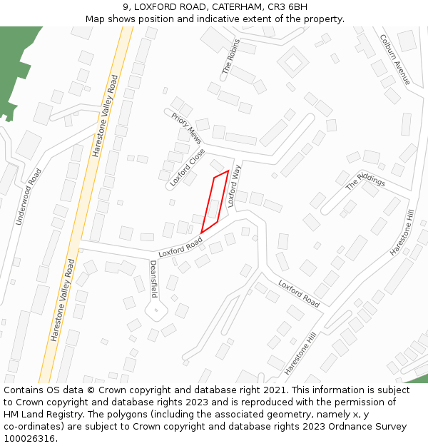 9, LOXFORD ROAD, CATERHAM, CR3 6BH: Location map and indicative extent of plot