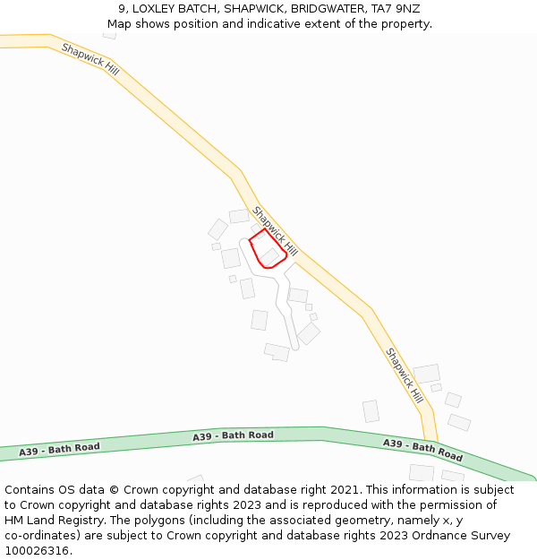 9, LOXLEY BATCH, SHAPWICK, BRIDGWATER, TA7 9NZ: Location map and indicative extent of plot