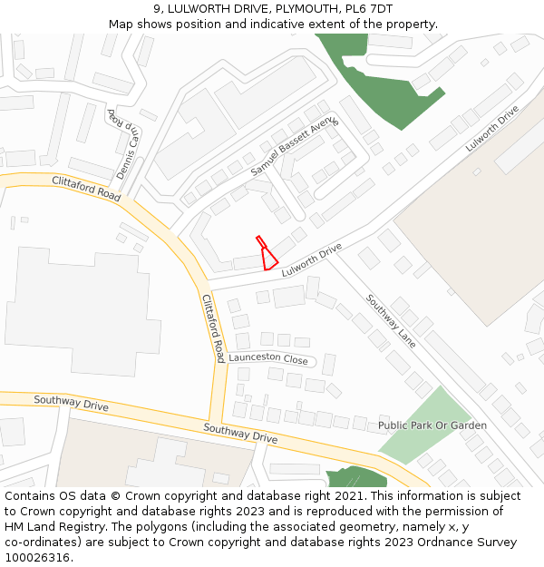 9, LULWORTH DRIVE, PLYMOUTH, PL6 7DT: Location map and indicative extent of plot