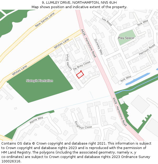 9, LUMLEY DRIVE, NORTHAMPTON, NN5 6UH: Location map and indicative extent of plot