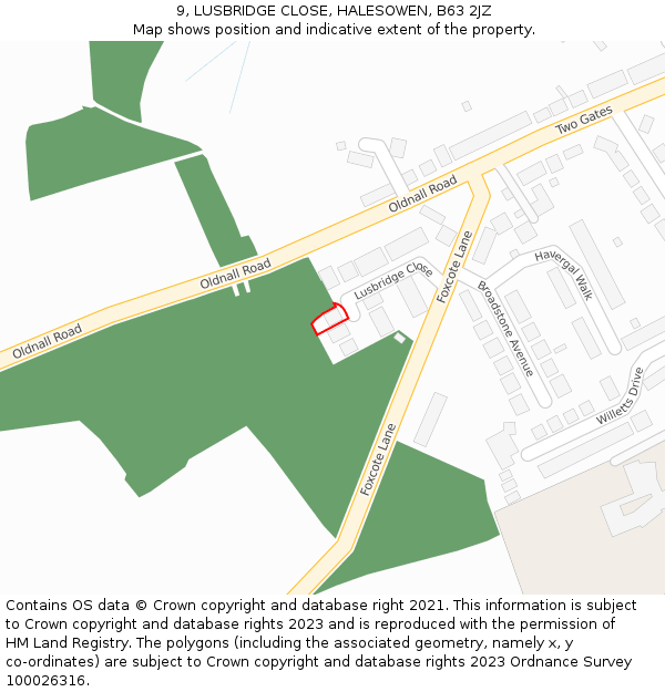 9, LUSBRIDGE CLOSE, HALESOWEN, B63 2JZ: Location map and indicative extent of plot