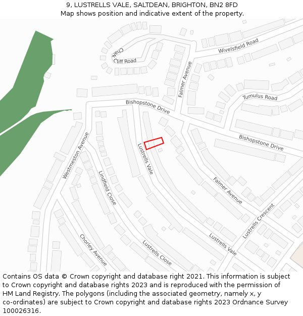 9, LUSTRELLS VALE, SALTDEAN, BRIGHTON, BN2 8FD: Location map and indicative extent of plot