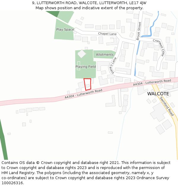 9, LUTTERWORTH ROAD, WALCOTE, LUTTERWORTH, LE17 4JW: Location map and indicative extent of plot