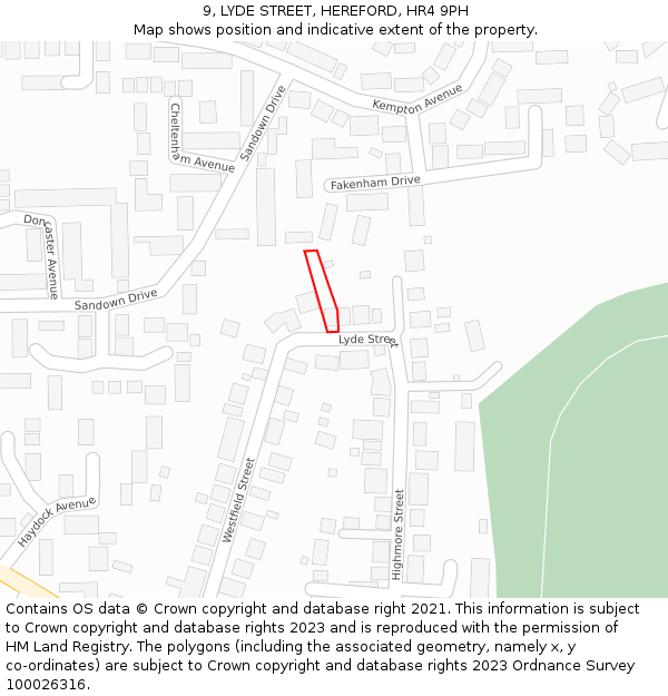 9, LYDE STREET, HEREFORD, HR4 9PH: Location map and indicative extent of plot