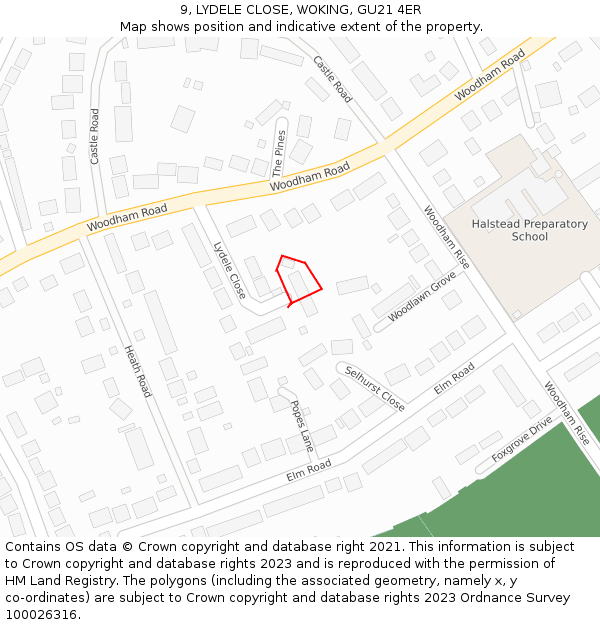 9, LYDELE CLOSE, WOKING, GU21 4ER: Location map and indicative extent of plot