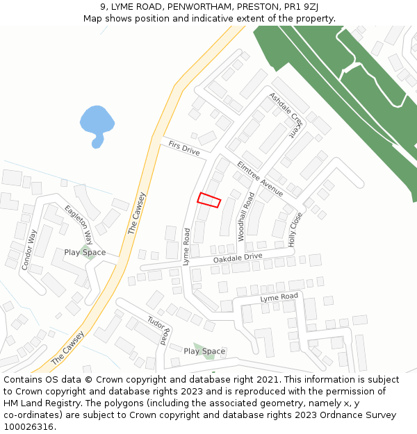 9, LYME ROAD, PENWORTHAM, PRESTON, PR1 9ZJ: Location map and indicative extent of plot