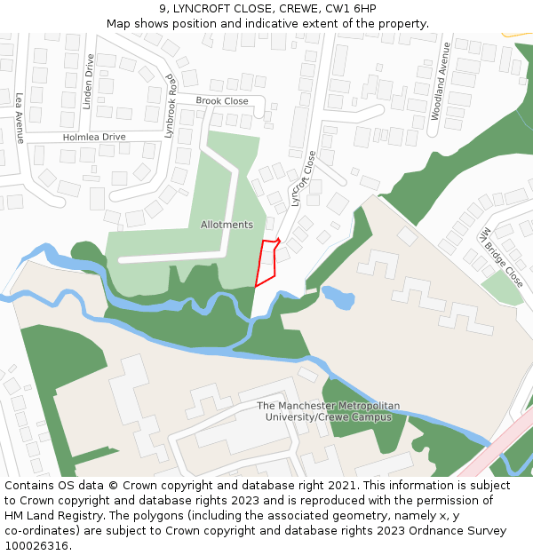 9, LYNCROFT CLOSE, CREWE, CW1 6HP: Location map and indicative extent of plot