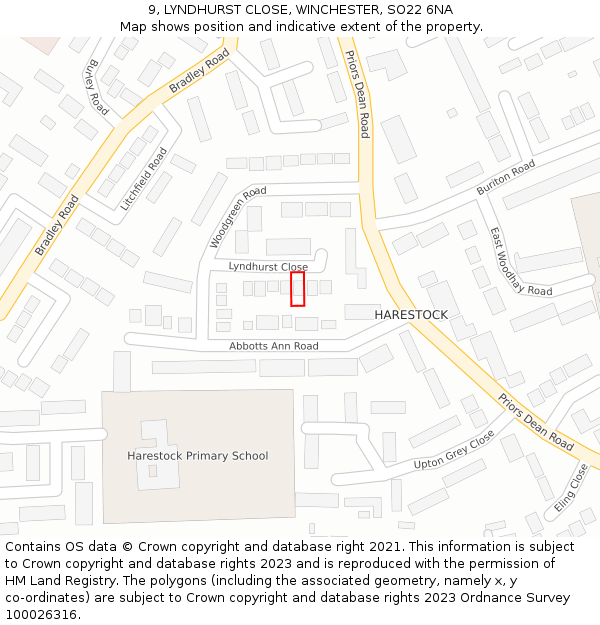 9, LYNDHURST CLOSE, WINCHESTER, SO22 6NA: Location map and indicative extent of plot