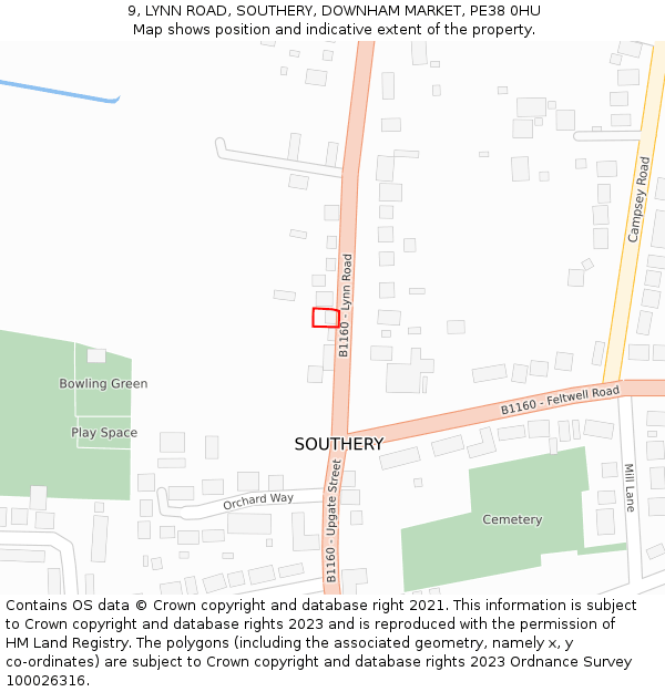 9, LYNN ROAD, SOUTHERY, DOWNHAM MARKET, PE38 0HU: Location map and indicative extent of plot