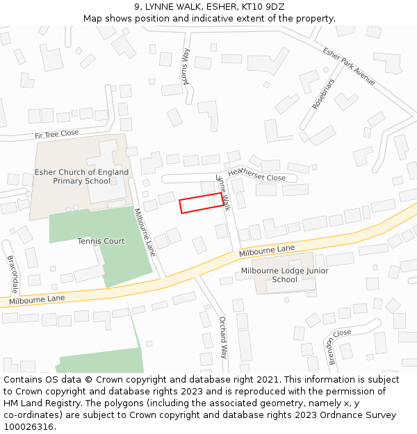 9, LYNNE WALK, ESHER, KT10 9DZ: Location map and indicative extent of plot