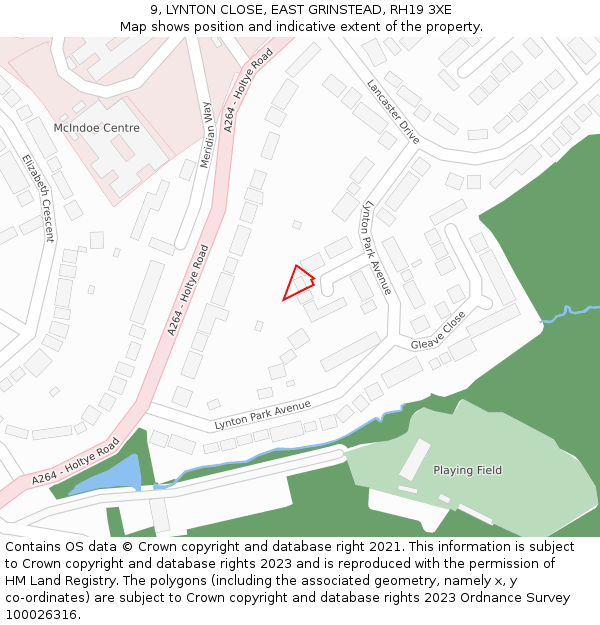 9, LYNTON CLOSE, EAST GRINSTEAD, RH19 3XE: Location map and indicative extent of plot