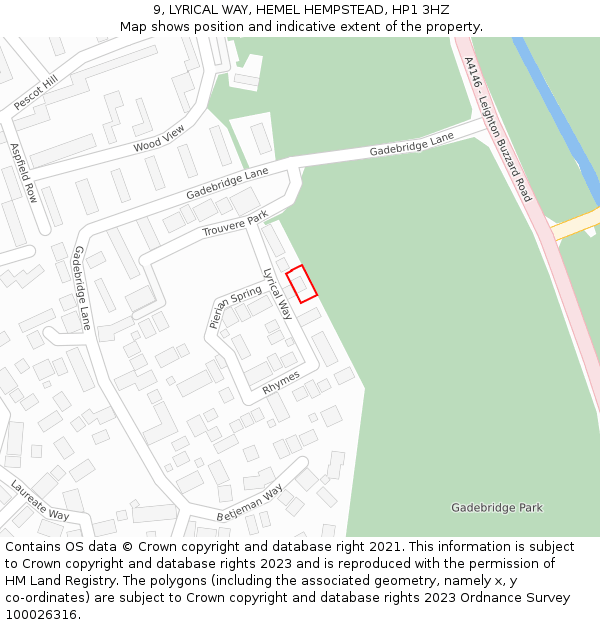 9, LYRICAL WAY, HEMEL HEMPSTEAD, HP1 3HZ: Location map and indicative extent of plot