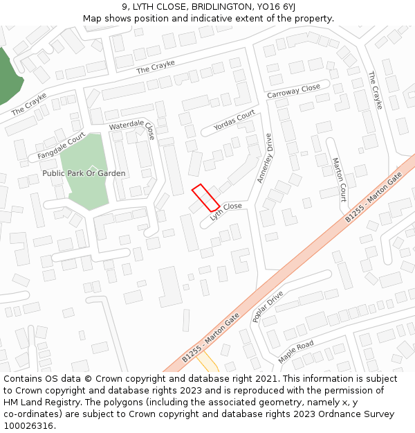 9, LYTH CLOSE, BRIDLINGTON, YO16 6YJ: Location map and indicative extent of plot