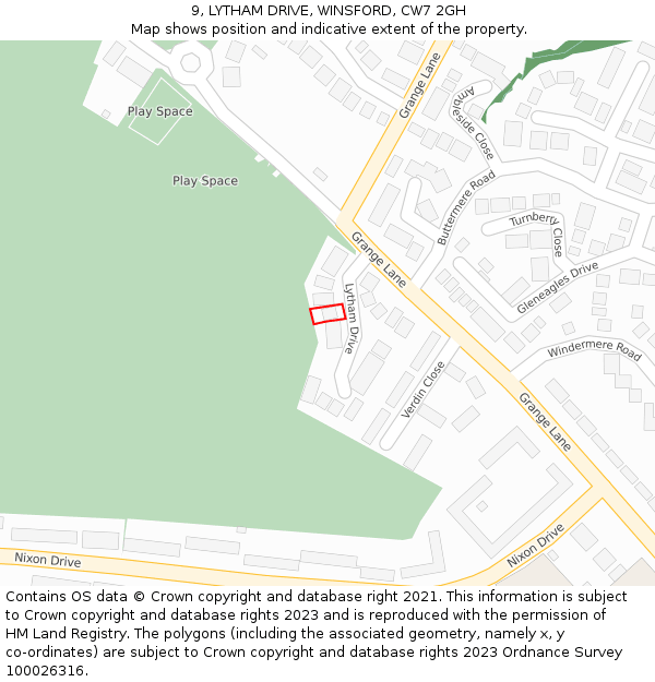 9, LYTHAM DRIVE, WINSFORD, CW7 2GH: Location map and indicative extent of plot