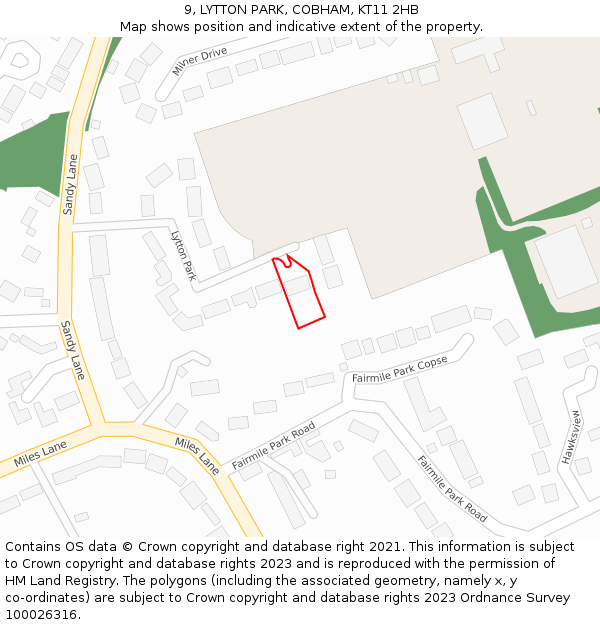 9, LYTTON PARK, COBHAM, KT11 2HB: Location map and indicative extent of plot