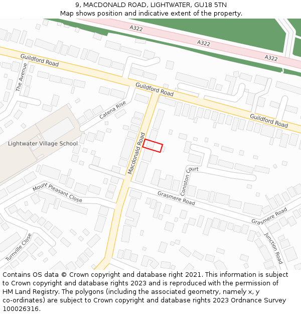 9, MACDONALD ROAD, LIGHTWATER, GU18 5TN: Location map and indicative extent of plot