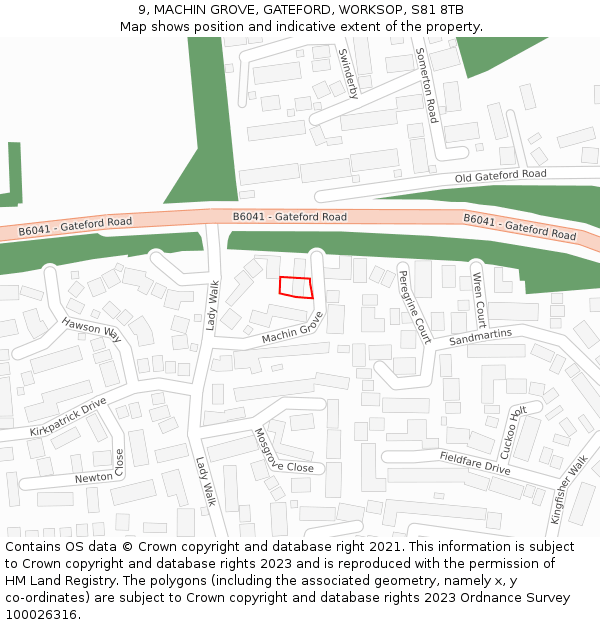 9, MACHIN GROVE, GATEFORD, WORKSOP, S81 8TB: Location map and indicative extent of plot