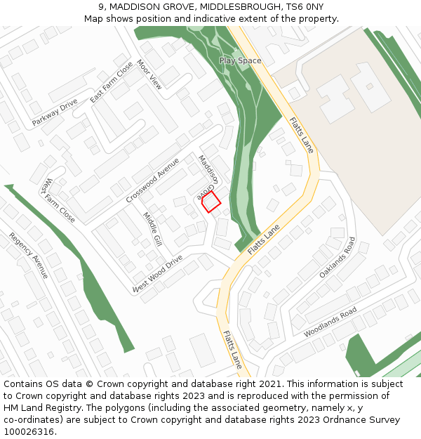 9, MADDISON GROVE, MIDDLESBROUGH, TS6 0NY: Location map and indicative extent of plot