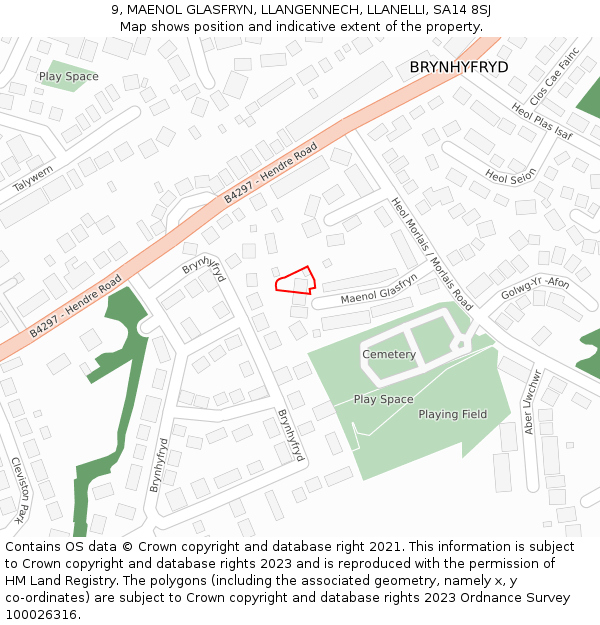 9, MAENOL GLASFRYN, LLANGENNECH, LLANELLI, SA14 8SJ: Location map and indicative extent of plot