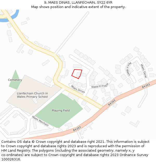 9, MAES DINAS, LLANFECHAIN, SY22 6YR: Location map and indicative extent of plot