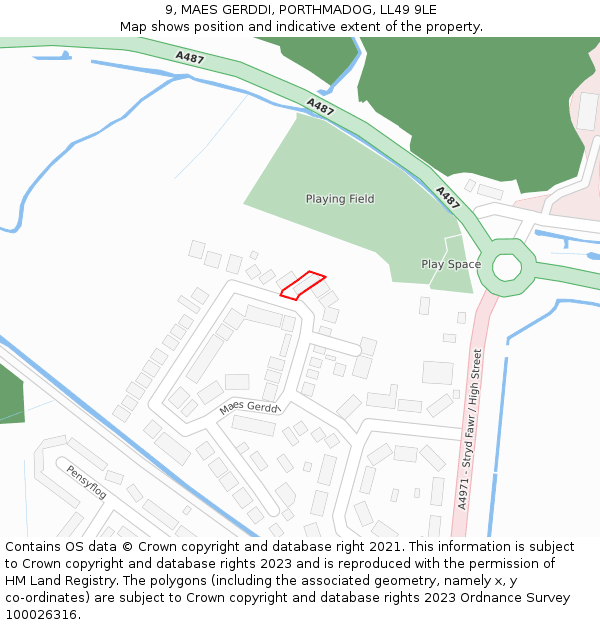 9, MAES GERDDI, PORTHMADOG, LL49 9LE: Location map and indicative extent of plot