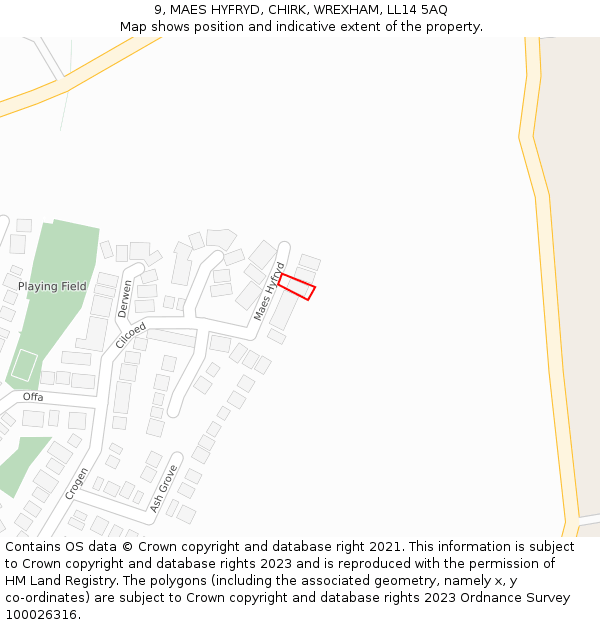 9, MAES HYFRYD, CHIRK, WREXHAM, LL14 5AQ: Location map and indicative extent of plot