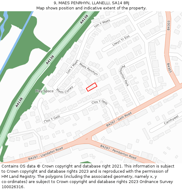 9, MAES PENRHYN, LLANELLI, SA14 8RJ: Location map and indicative extent of plot