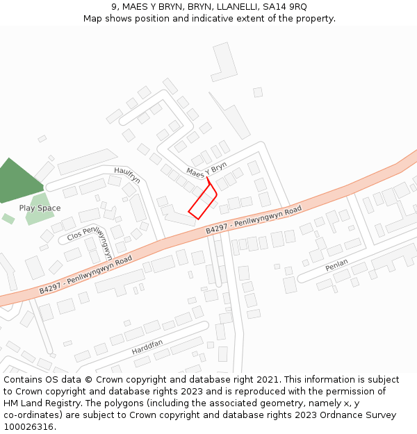 9, MAES Y BRYN, BRYN, LLANELLI, SA14 9RQ: Location map and indicative extent of plot