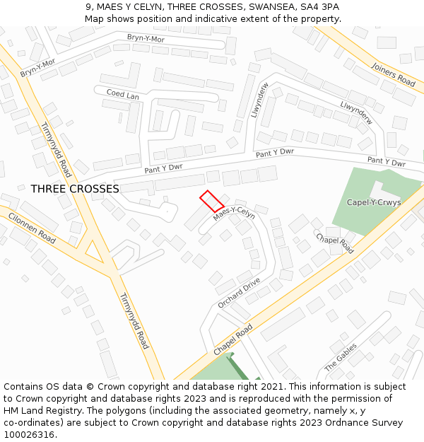 9, MAES Y CELYN, THREE CROSSES, SWANSEA, SA4 3PA: Location map and indicative extent of plot