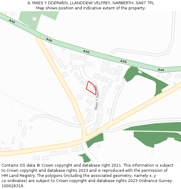 9, MAES Y DDERWEN, LLANDDEWI VELFREY, NARBERTH, SA67 7PL: Location map and indicative extent of plot
