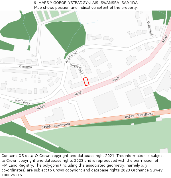 9, MAES Y GOROF, YSTRADGYNLAIS, SWANSEA, SA9 1DA: Location map and indicative extent of plot