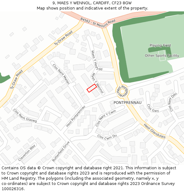 9, MAES Y WENNOL, CARDIFF, CF23 8GW: Location map and indicative extent of plot